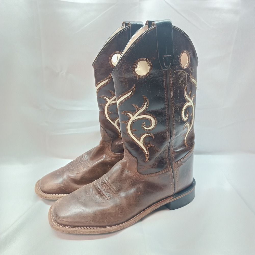 Old West Mens Brown Leather Square Toe Western Cowboy Boots BSY1807 Size 6.5 D